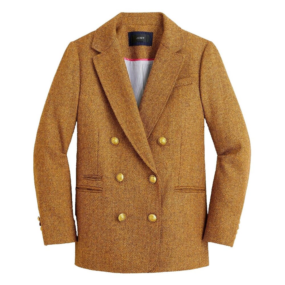 NWT J.Crew Double-breasted Blazer in Gold Herringbone English Wool Jacket 2